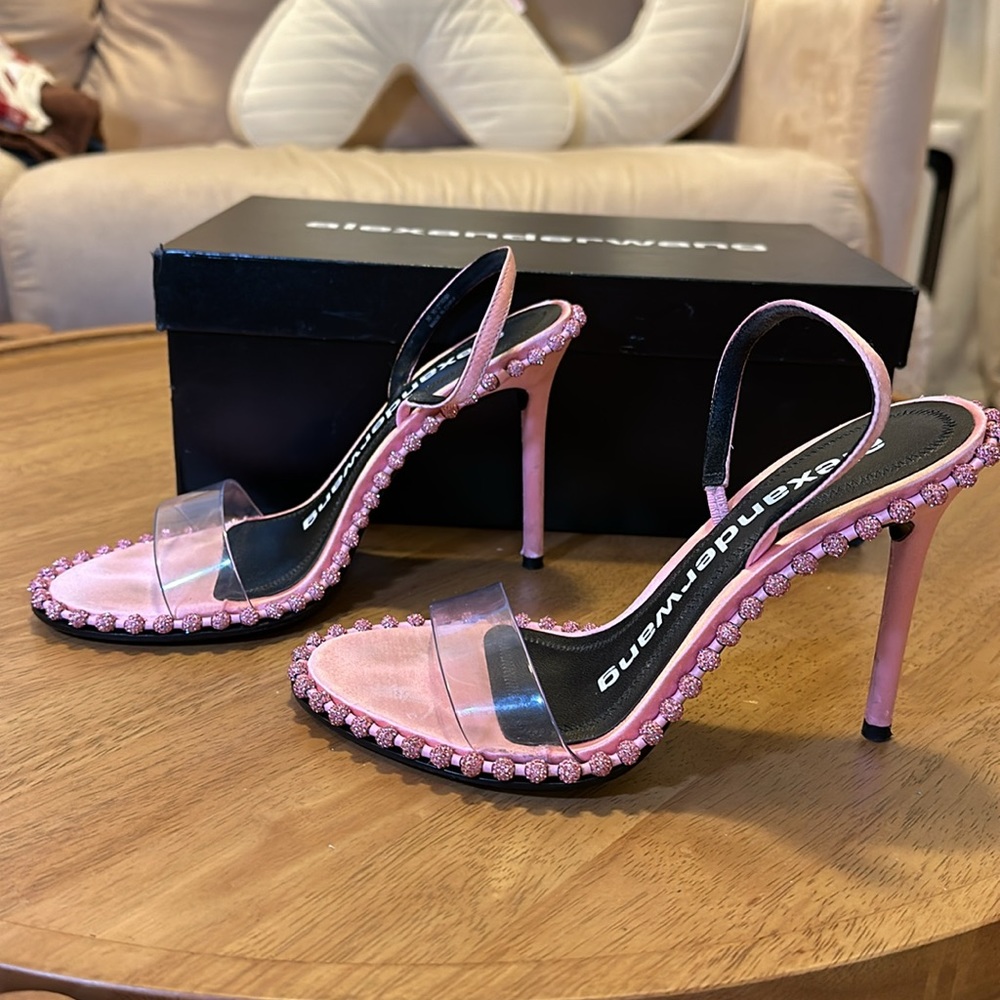 Alexander Wang Pink Embellished Heels with Clear Strap